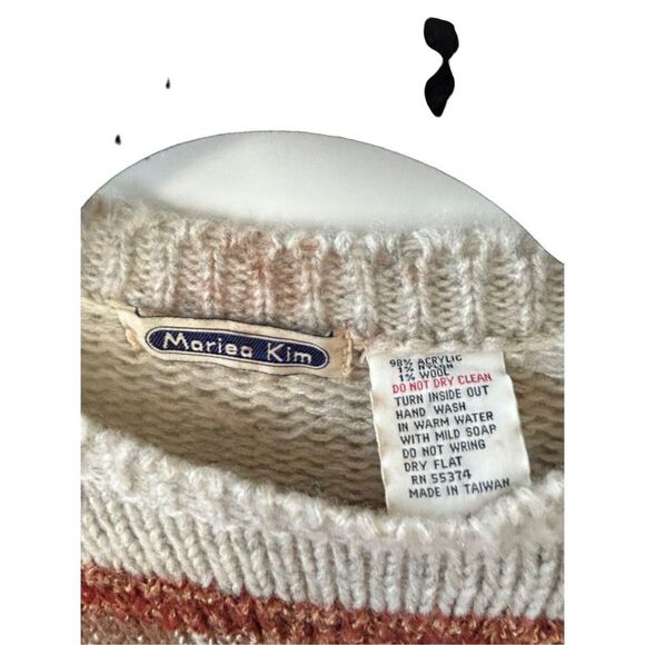 Vintage Mariea Kim Pullover Striped Knitted Sweater Cream Women’s Size Small - Picture 3 of 5